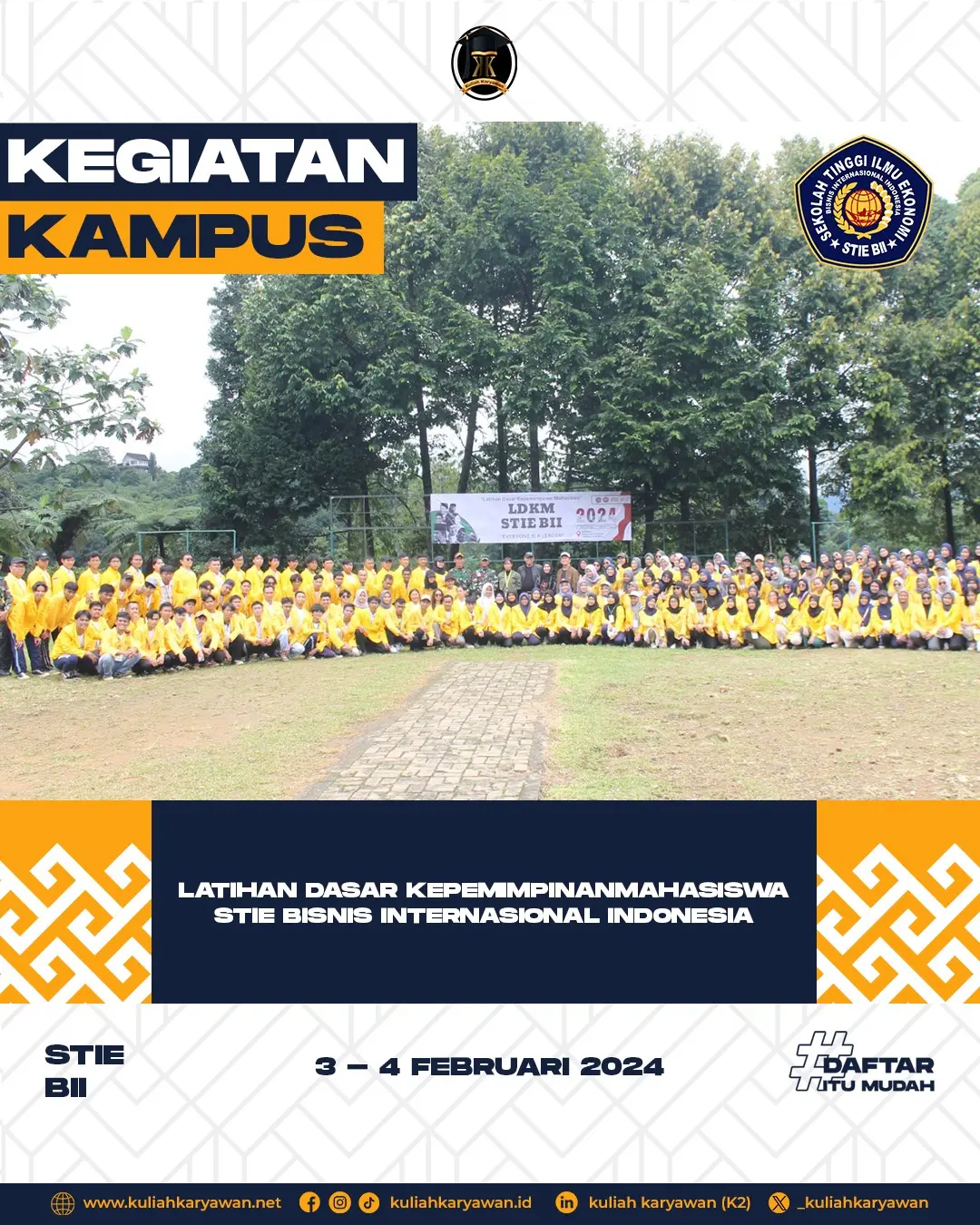 Latihan Dasar Kepemimpinan Mahasiswa Kampus STIE Bisnis Internasional Indonesia